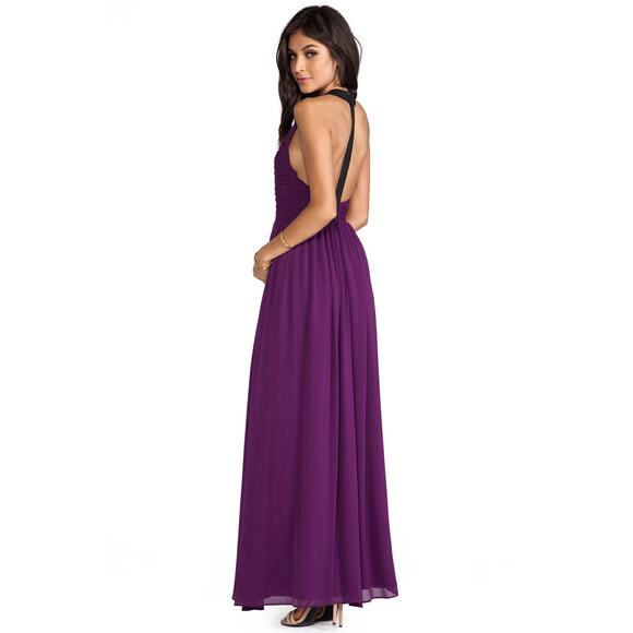 ALICE + OLIVIA Womens 2 Purple Chiffon Sleeveless Runnie Leather Back Maxi Dress - Picture 1 of 12